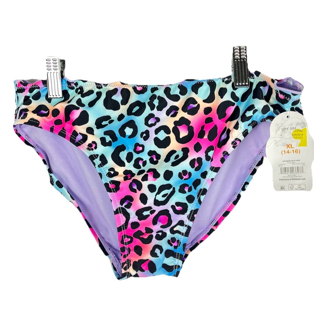 Girls 2 Piece Swimsuit Leopard Colorful XL 14-16 UPF 50+ Bikini Set - Picture 2 of 11